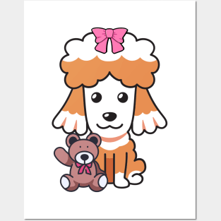 Cute Poodle holds a teddy bear Posters and Art